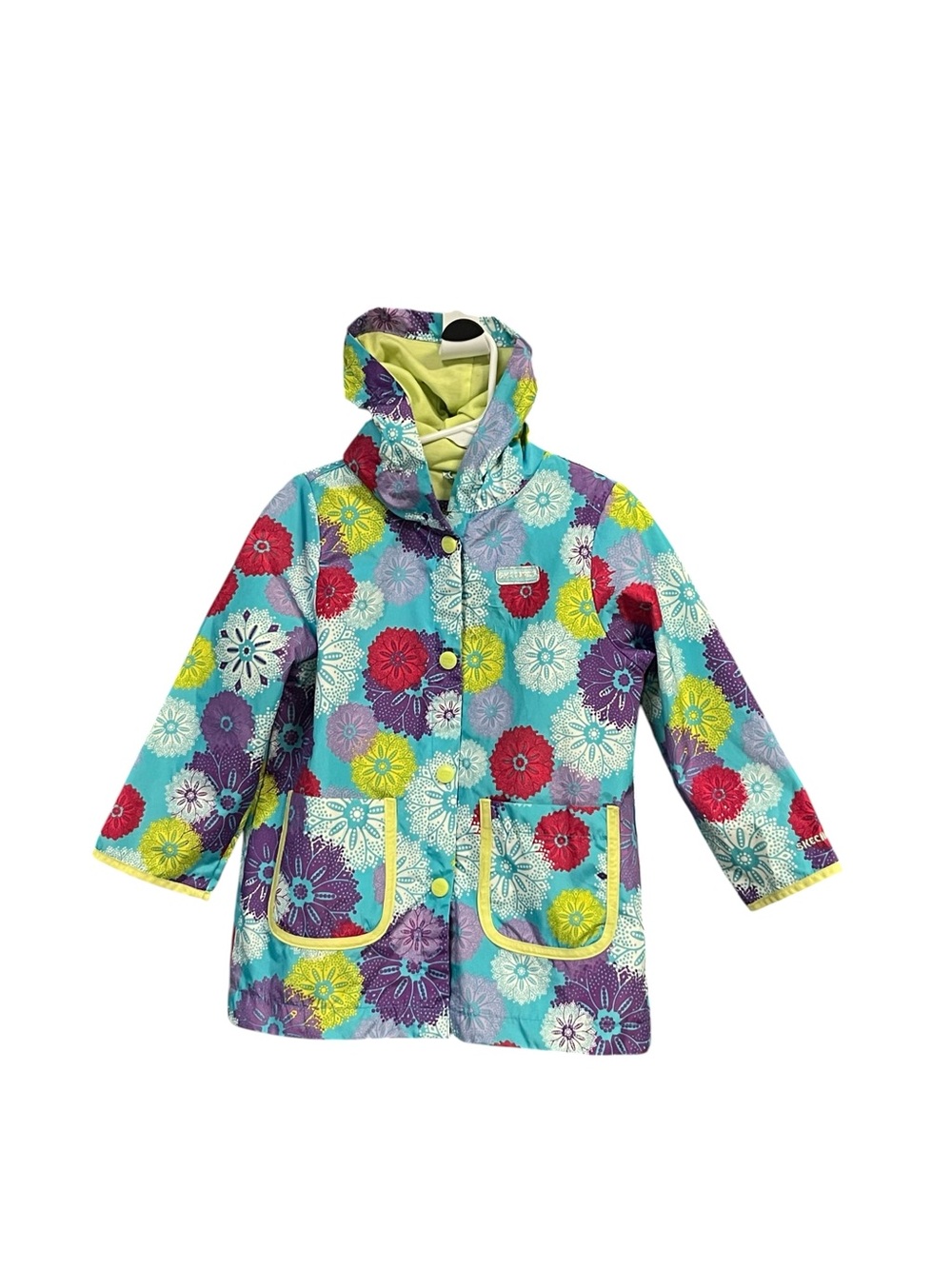 Skechers Girls 4T Floral Raincoat Hooded Waterproof Teal Multicolor Lightweight